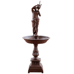 Chafariz médio de ferro fundido representando uma mulher com jarro, produto exclusivo da Marcenaria Tiradentes.