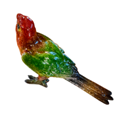Pássaro Decorativo de Resina Verde, Amarelo e Vermelho
