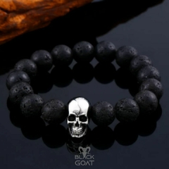 Bracelete - Skull Black Lava Beads