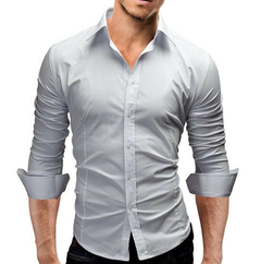 Camisa formal simple de color sólido de manga larga ajustada para hombre (CMP PCH1002) en internet