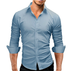 Camisa formal simple de color sólido de manga larga ajustada para hombre (CMP PCH1002)