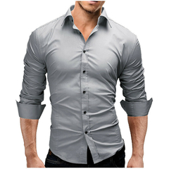 Camisa formal simple de color sólido de manga larga ajustada para hombre (CMP PCH1002) - CMP Shopping Global