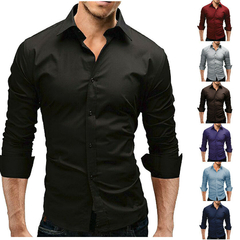 Camisa formal simple de color sólido de manga larga ajustada para hombre (CMP PCH1002)