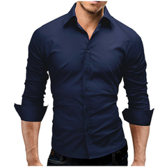 Camisa formal simple de color sólido de manga larga ajustada para hombre (CMP PCH1002) en internet