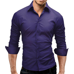 Imagen de Camisa formal simple de color sólido de manga larga ajustada para hombre (CMP PCH1002)