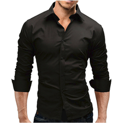 Camisa formal simple de color sólido de manga larga ajustada para hombre (CMP PCH1002) en internet