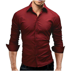 Camisa formal simple de color sólido de manga larga ajustada para hombre (CMP PCH1002) - tienda en línea