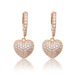 Pendientes de circonita con corazones colgantes para muje bañados en oro de 18k (CMP ART10036)