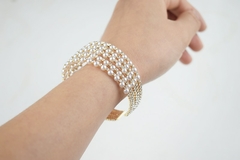 Pulsera de perlas de cristal para Mujer, brazalete abierto chapado en oro y plata (CMP PLS1007)