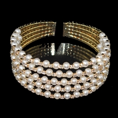 Pulsera de perlas de cristal para Mujer, brazalete abierto chapado en oro y plata (CMP PLS1007) - tienda en línea