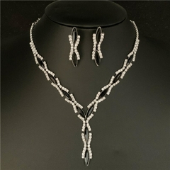 Imagen de Conjunto de joyería de Gargantilla de onda collar de cristal chapado en plata (CMP CJT10016)