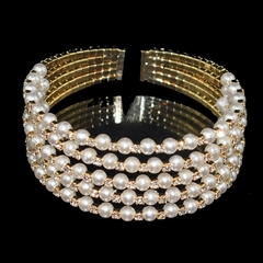 Pulsera de perlas de cristal para Mujer, brazalete abierto chapado en oro y plata (CMP PLS1007) en internet