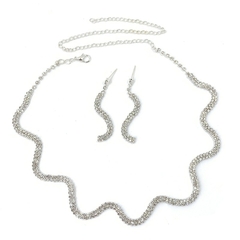 Conjunto de joyería de Gargantilla de onda collar de cristal chapado en plata (CMP CJT10016) - CMP Shopping Global