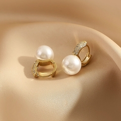 Pendientes de aro de perlas chapa de oro de 14K para mujer (CMP ART10054) en internet