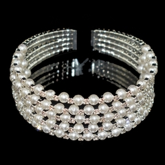 Pulsera de perlas de cristal para Mujer, brazalete abierto chapado en oro y plata (CMP PLS1007) - tienda en línea