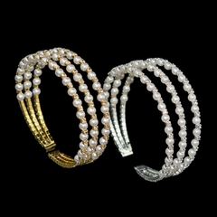 Pulsera de perlas de cristal para Mujer, brazalete abierto chapado en oro y plata (CMP PLS1007) - tienda en línea