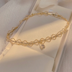 Collar de cadena con colgante de cristal de doble baño de oro Real de 14k CMP CLL10035)