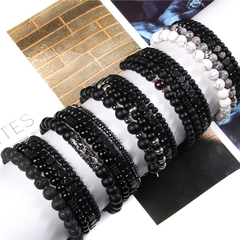 Conjunto de pulseras Vintage para hombre, pulsera multicapa de cuero étnico (CMP BRZ1006) - comprar en línea