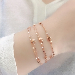 Imagen de Pulsera doble chapada en oro rosa de 14 quilates para mujer, brazalete brillante