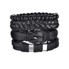 Pulsera de cuero trenzado para hombre, brazalete con cuentas de madera (CMP BRZ1007) - comprar en línea