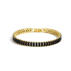 Pulsera de circonita cúbica negra para hombres y mujeres chapada en oro (CMP PLS10014) - tienda en línea