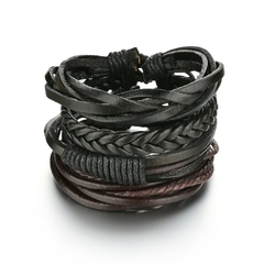 Pulsera de cuero trenzado para hombre, brazalete con cuentas de madera (CMP BRZ1007) - CMP Shopping Global