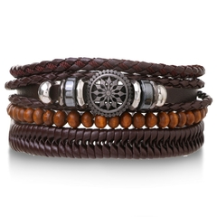 Pulsera españa pulsera hombre Conjunto de pulseras de cuero trenzado para hombre (CMP BRZ1005) - tienda en línea