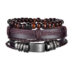 Pulsera de cuero trenzado para hombre, brazalete con cuentas de madera (CMP BRZ1007) en internet