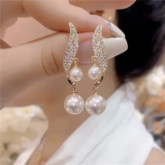 Pendientes colgantes de doble perla de imitación para mujer - tienda en línea