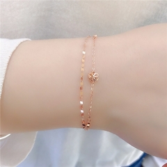 Pulsera doble chapada en oro rosa de 14 quilates para mujer, brazalete brillante