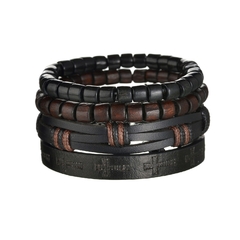 Pulsera de cuero trenzado para hombre, brazalete con cuentas de madera (CMP BRZ1007) - CMP Shopping Global