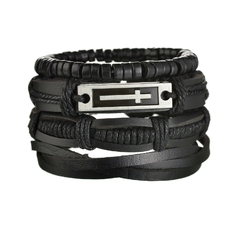 Pulsera de cuero trenzado para hombre, brazalete con cuentas de madera (CMP BRZ1007) en internet