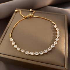 Pulsera ajustable de circón brillante de lujo chapada en oro de 14k (CMP PLS10038) - tienda en línea