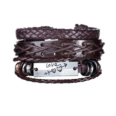 Pulsera de cuero trenzado para hombre, brazalete con cuentas de madera (CMP BRZ1007) - comprar en línea