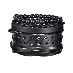 Pulsera de cuero trenzado para hombre, brazalete con cuentas de madera (CMP BRZ1007)