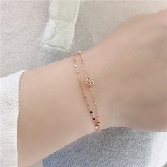 Pulsera doble chapada en oro rosa de 14 quilates para mujer, brazalete brillante - tienda en línea