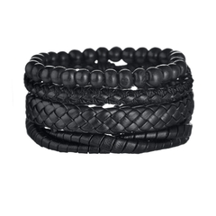 Pulsera de cuero trenzado para hombre, brazalete con cuentas de madera (CMP BRZ1007) - comprar en línea