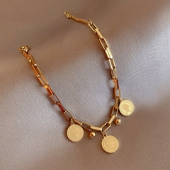 Pulseras de retrato redondas chapadas en de 14K para mujer (CMP PLS10013)