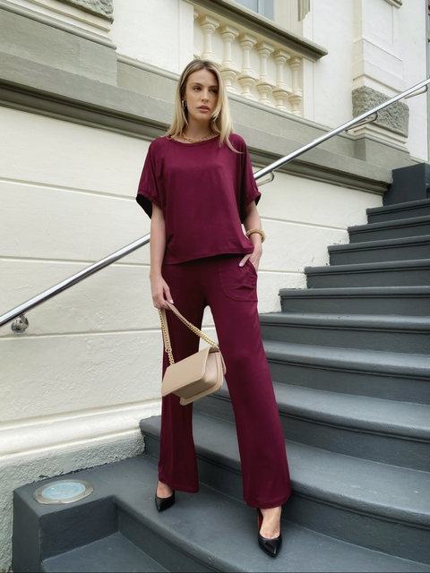 Conjunto Boutelle Casual De frio Feminino Calça e Blusa Marsala - Compre  Agora