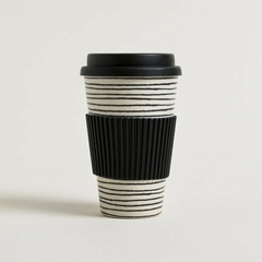 Mug De Fibra De Bamboo Rayas Con Tapa