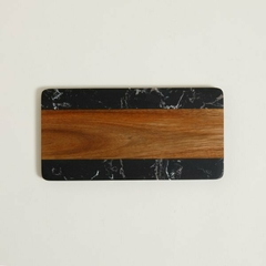 Tabla Macael Marmol Negro Y Madera 30x15cm - comprar online