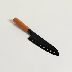 Cuchillo Hoja Acero Inoxidable Negro Agujeros Mango Madera 29,5cm