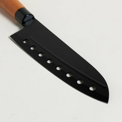 Cuchillo Hoja Acero Inoxidable Negro Agujeros Mango Madera 29,5cm en internet