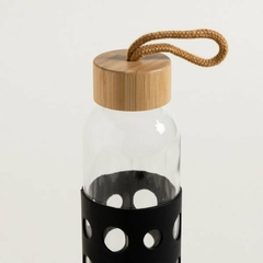 Botella Tapa Bamboo Y Funda De Silicona Circle Black 500ml 22x6cm