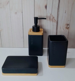 Set Para Baño 3 Pcs. Cerámica Y Bambu