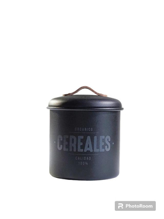 Tarro Con Manija De Cuero Para Cereales Negro 2,6L