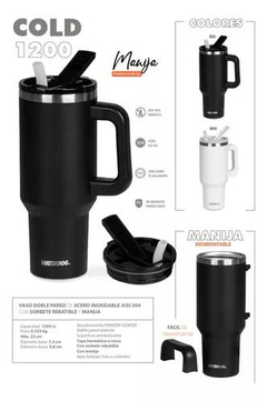 Vaso Térmico COLD 1200ML WATERDOG Doble Pared Acero/Inox Negro - mercadocontin