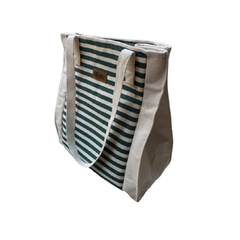 Cartera Bolso Playero + Monedero Lona Mil Rayas Verde/Crudo