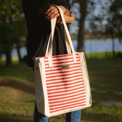 Cartera Bolso Playero + Monedero Lona Rayas Roja - comprar online