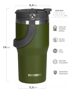 Vaso Térmico ZUMO 600ML WATERDOG Doble Pared/Doble Pico Acero Inox Verde - comprar online